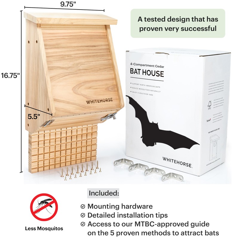 WHITEHORSE 4-Chamber Bat House - A Premium Cedar Bat Box