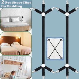 2 Pcs Fitted Heavy Duty Bed Sheet Clips for Bedding, Adjustable Bed Sheet Straps for Corners Keep Sheets Firm & Tight in Place, Universal Bed Sheet Clips Keeping Sheets Place, Sheet Suspenders