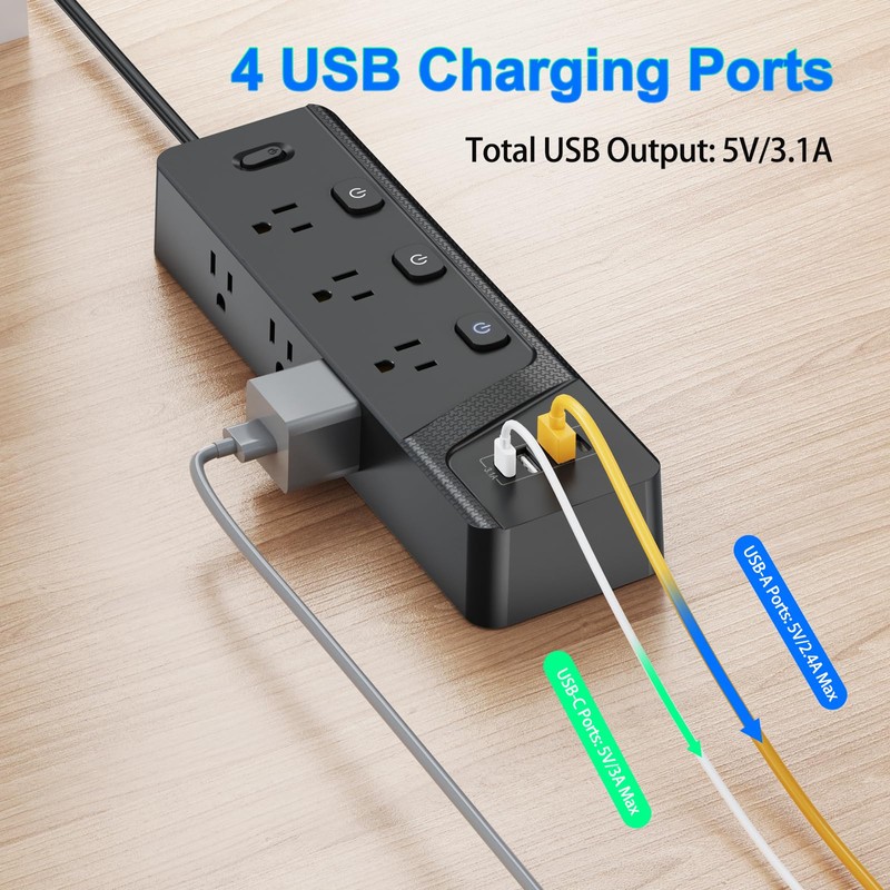 HITRENDS Power Strip with 6 AC Outlets and 4 USB