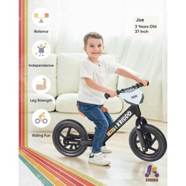 KRIDDO Balance Bike 2 Year Old, Toddler Balance Bike for Kids Aged 2-5, with DIY Colorful Stickers, Non-Slip Sporty Footrest, Racing-Style Frame, Gift for 2-4 Boys and Girls, Black