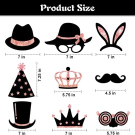 24 Pieces Party Photo Booth Props for Birthday Weddings Graduation Prom New Year Party Supplies Mix of Hats, Lipstick, Tie, Crowns (Rose Golden)