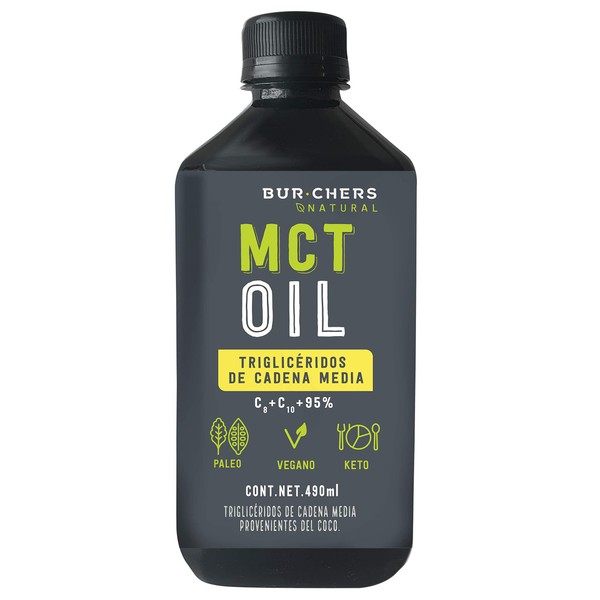 MCT Oil (C8+C10 95%) 490ml trigliceridos de cadena media / Paleo / Vegano / Keto / Burchers Natural