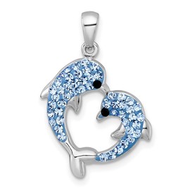 JewelryWeb 19.7mm 925 Sterling Silver Rhodium Platedblue Multi Color Crystal Dolphins Love Heart Shape Pendant Necklace-Pendant for Women
