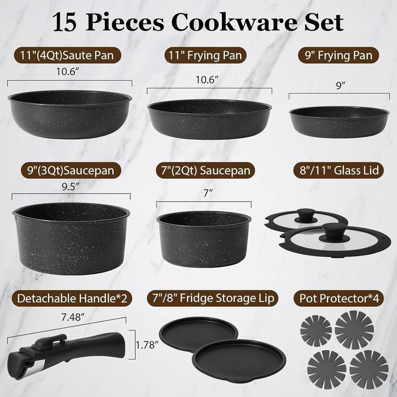 SODAY 15pcs Pots and Pans Set Non Stick, Cookware Sets