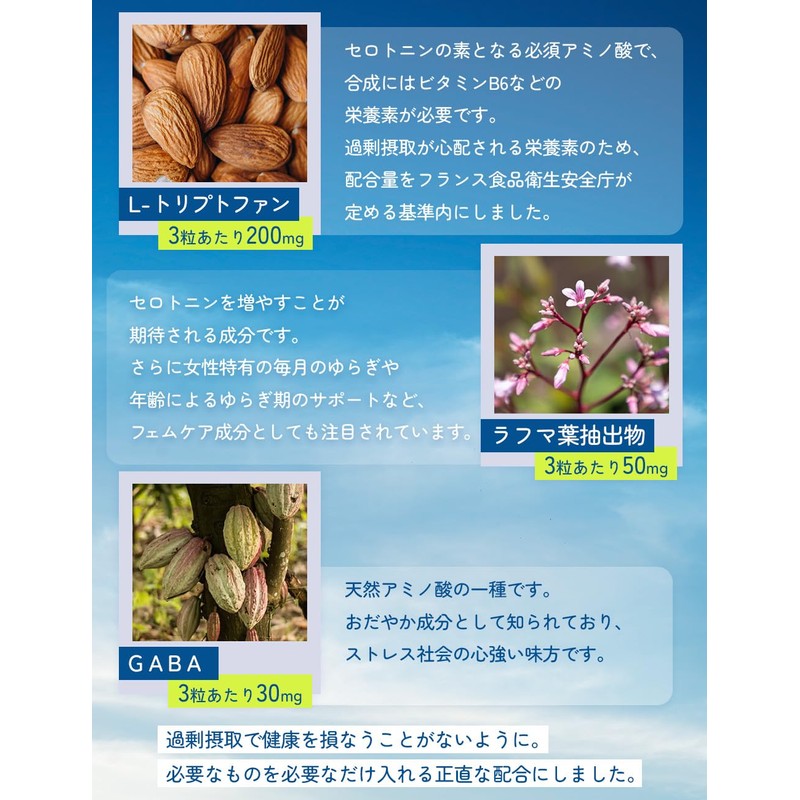 【薬剤師監修】 トリプトファン セロトニン サプリ チロシン GABA ラフマ Hare ハレ 90粒入