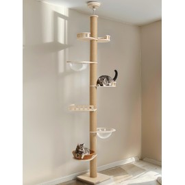 Veehoo Cat Tree Floor to Ceiling-Cat Tower Ajustable Height(106-123 Inches)-Tall Cat Tree with 4.3" Thickened Post, Large Cat Tree Tower for Indoor Cats