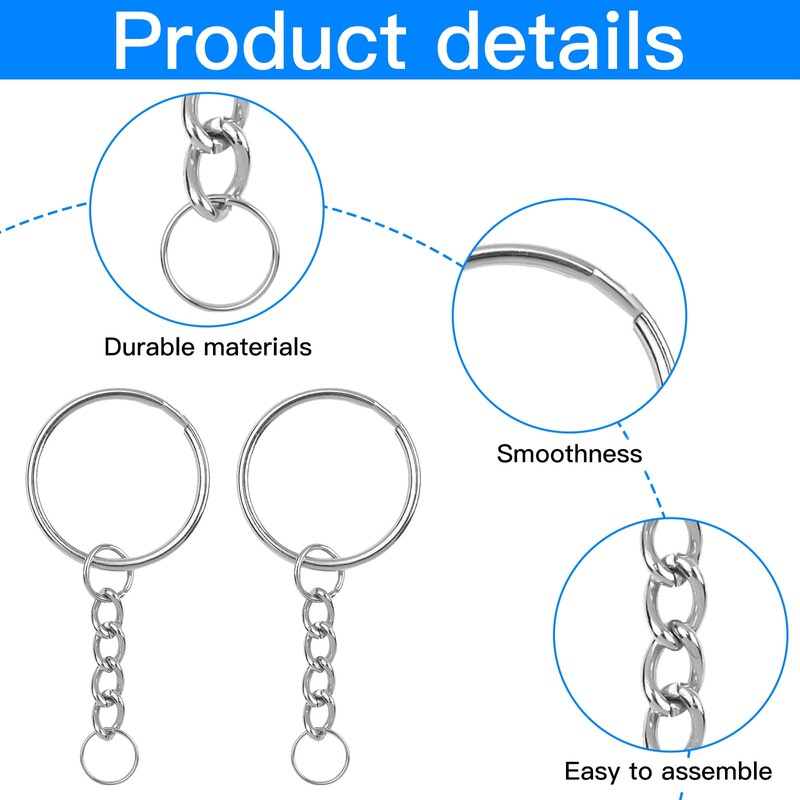 OFKPO 100Pcs Keychain Ring with Chain, Open Jump Rings Metal