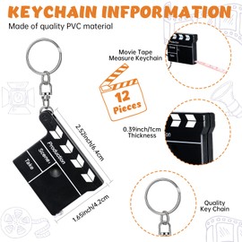 Herdear Movie Night Party Favors Director Clapboard Tape Measure Keychain Thank You Tag Organza Gift Bag for Movie Theatre Party Supplies Wedding Birthday Film Cast Decor(12 Sets)