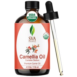 SVA Organics Aceite de camelia orgánico USDA 4 onzas, aceite portador puro natural prensado en frío para cuidado de la piel, cabello, limpiador facial, champú