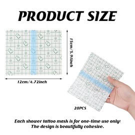 Pack of 20 Shower Plasters, Waterproof Tattoo Aftercare Bandages, Waterproof Plasters - 12 x 15 cm Transparent Film Bandage for Skin Protection when Showering, Sports & Healing