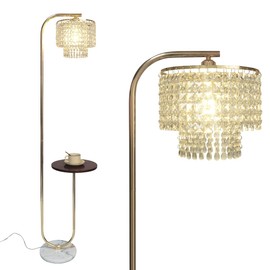 Hsyile Arc Crystal Floor Lamp for Living Room - Marble Base Modern Tall Stand Up Light with Table,Contemporary Over The Couch Gold Lamp Standing Lamps for Bedroom Office Living Room