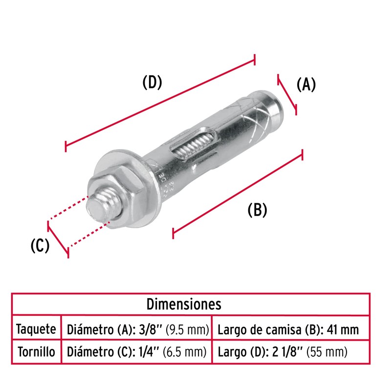 Fiero TAE-1/4T, Taquete de expansión, 1/4" con tornillo, bolsa 4
