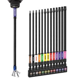 Geinxurn 13pcs 6”Double Impact Magnetic Torx Screwdriver Bits Set(T7,T8,T9,T10,T15,T20,T25,T27,T30,T40),D2 Steel Long Extension Star Driver Bits Set with Color Coded Base