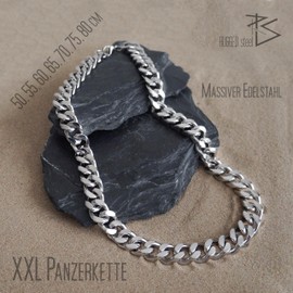 Rugged Steel Men's XXL Solid Stainless Steel Curb Chain Necklace, 14 mm Wide and Heavy (50 - 80 cm / 170 - 280 g), Lobster Clasp, Colour: High Gloss Polished Silver, Stainless Steel, silver