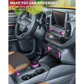 Savadicar CKT02 Billet Aluminum Control Knob Trim Sets, Headlight/4WD/HVAC Climate Control Knob Bezels, Air Conditioner/Radio Switch Cover for 2021-2025 Ford Bronco Sport, Interior Accessories, Purple
