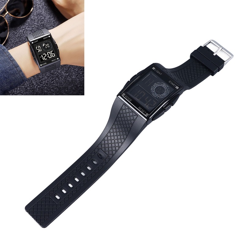 Digital Sport Watch Waterproof Stopwatch PU Leather Strap LED Luminous
