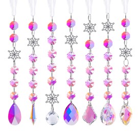 LONGSHENG - SINCE 2001-7pcs Crystal Snowflake Suncatcher Hanging Crystals for Window with Ribbon Rainbow Maker Sun Catcher for Christmas Tree Indoor Outdoor