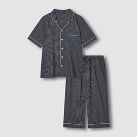 JAJU [JAJU] Men's Cotton Rayon Seersucker 3/4 Sleeve Pajama Set_Light Navy