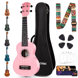 AODSK Soprano Pink Ukulele for Beginner 21 Inch Ukelele with Gig Bag Strap Nylon String 4 Picks Holiday Gift