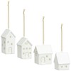 Set of 4 Small White Scandi Snow Ceramic Houses Baubles