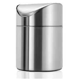 Waste Paper Bin, Desktop Mini Rubbish Bin, Stainless Steel Table Waste Bin, Swing Lid Bin, Cosmetic Bin, Table Rubbish Bin with Lid, for Car Drink Holder