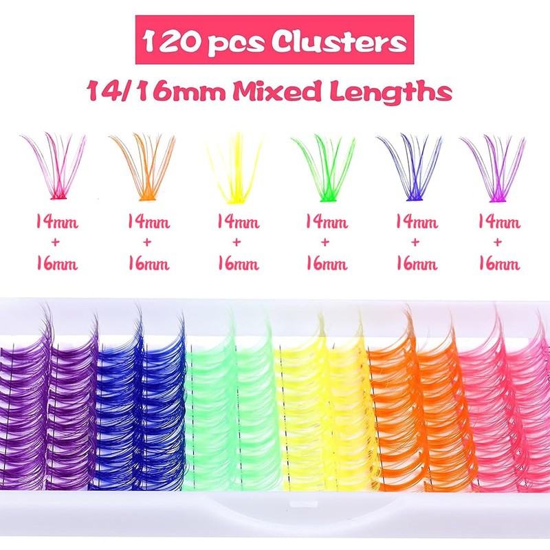 Pack of 120 Colourful False Eyelashes, Single Tuft, False Eyelashes,
