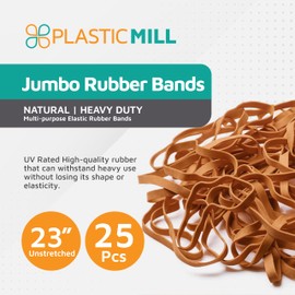 PlasticMill 23" Large Rubber Bands for Trash Cans - Heavy Duty, Elastic, Oversized Trash Can Rubber Bands - Jumbo Garbage Can Rubber Bands to Secure Liners, Moving Furniture (25-Pack)