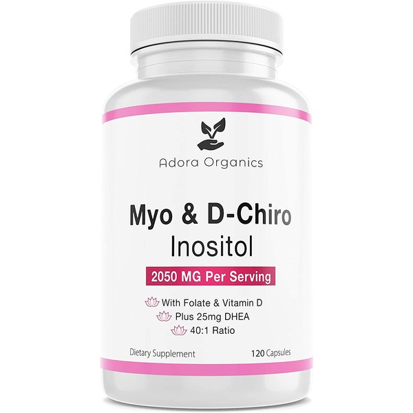 Myo & D-Chiro Inositol with Folate - Vitamin D - DHEA - 40:1 Ratio - 2500mg Per Serving - Adora Organics