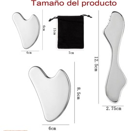 3 Piezas Gua Sha, Gua Sha y Guasha Facial de Acero Inoxidable, Masaje Facial con Bolsa de Viaje, para Drenaje Linfático y Contorno Facial, Reafirmar Piel, Reducir Hinchazón, Esculpir Mandíbula, Spa en Casa