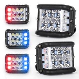 HOYUZA - Luces LED de 4 pulgadas, luces LED de disparo lateral con cubos LED estroboscópicos de doble color rojo y azul para granja, tractor, arado, camión, ATV, UTV 4x4