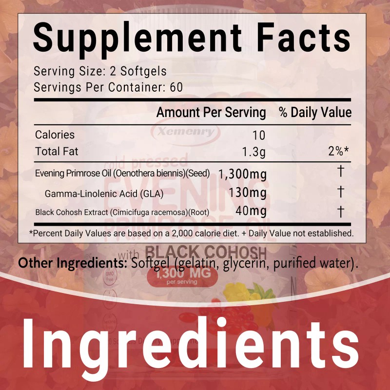 Evening Primrose Oil Capsules 1300mg - Healthy Skin Supports, Hormonal