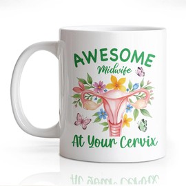 DYJYBMY Awesome Midwife At Your Cervix Mug, Midwife Tea Cup, Birthday Appreciation Gifts for Midwife Nurse Midwife OBGYN, Postpartum Childbirth Gifts for Her Sister Women BBF Girlfriend Family