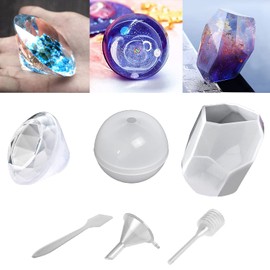 Kare & Kind Polymer Clay/Resin Epoxy Molds - Set of 3 Silicone Shapes - Crystal/Diamond/Sphere - Create Your Own Clear or Opaque Objects - Easy to Remove After Molding - Soft, Durable, Reusable
