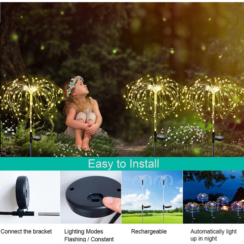Ovker Solar Garden Lights, Solar Fireworks Lights, 120 LEDs, 2
