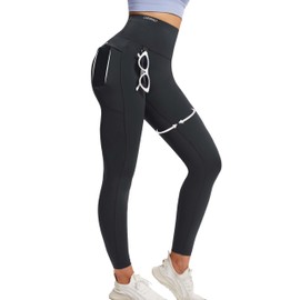 Curvphilo Thick High Waist Leggings with Pockets Tummy Control Workout Butt Lifting Compression Leggings for Women with Hook (US, Alpha, X-Large, Regular, Regular, 25" Inseam, Black)