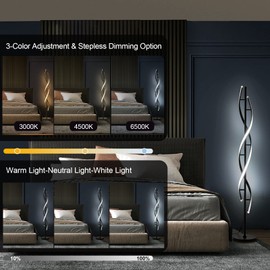 JTfany JTfany Spiral LED Floor Lamp for Bedroom,Modern Floor Lamp with Remote Control 60 Inch Dimmable Black Floor Lamp 48W Standing Lamp Timing 3 Color Temperature Corner Floor Lamps for Living Room