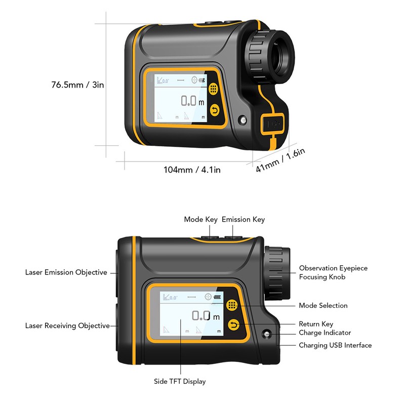 Telescope Range Finder 6X Magnification LCD Touch Screen Laser Distance