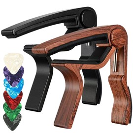 Guitar Capo,2 Pack Acoustic Capo Guitar Clamp for Acoustic Electric Bass Guitar Ukulele with 6 Picks by T Tersely