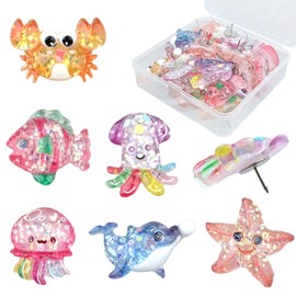 Afagarly Cute Ocean Push Pins for Cork Board Fun Lovely ThumbTacks Decorative Starfish Crab Fish Pushpins Bulletin Board Tacks for Photos Wall, Maps, Cubicle Accessories(24 Pcs)