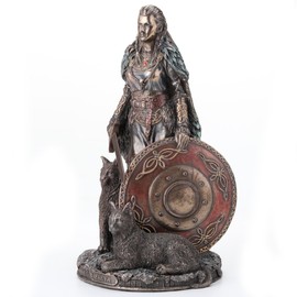 Veronese Design 8 1/4 Shield Maiden Freya Norse Goddess of Love Beauty and War Cold Cast Resin Sculpture Antique Bronze Finish Statue