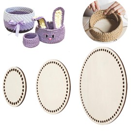 Pack of 3 Basket Base for Crochet, 10/15/20 cm Natural Wood Basket Base, Wooden Base Crochet, Circle Blank Crochet Basket, Wooden Base, Crochet Basket for DIY Basketweave Accessories, Storage, Crafts,