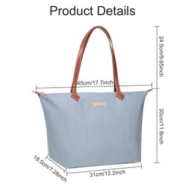 BOJLY Large Capacity Waterproof Tote Bag for Women - Foldable Reusable Shopping Bag for Travel, School & Work - Lightweight Packable Shoulder Bag (Airy Blue)