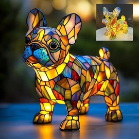 Dog lamp,Dogs Series Art Night Light, 3D Cute Pet Dogs Table Lamp, Retro Stained Resin Tabletop LED Night Light, Fun Gift for Dog Lover (Pug)
