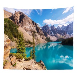 CORFOTO Nature Tapestry Wall Hanging Banff National Park Salt Lake Hills Garden Scene Mountain Wall Tapestry for Bedroom Aesthetic Living Room Dorm Decor Wallpaper 60Wx50H inches Fabric