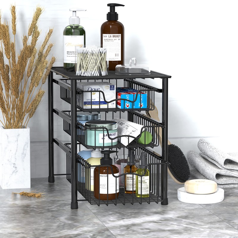 Simple Houseware 3-Tier Stackable Sliding Basket Storage Organizer Drawer for