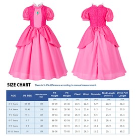 Pink Princess Dress for Girls, Kids Princess costume with Crown Gloves Wand Earrings 10-11 Years