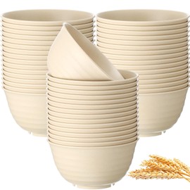 Kigley 24 Pcs Unbreakable Cereal Bowls with Straw 30 oz Wheat Straw Bowls Bulk Microwave and Dishwasher Safe Reusable Set Dessert,Ramen,Fruit,Soup,Oatmeal,Pasta,Salad,Deep Lightweight(Beige)