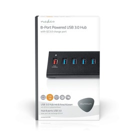 NEDIS USB Hub USB Hub - 8-Port - USB 3.0 Power Supply - QC3.0 Connection - 5 Gbps - External Power Supply - 2.5 Inch Hard Drives - Type C and Micro USB - Aluminium 8-Port 1.45 m, UHUBUP3810BK