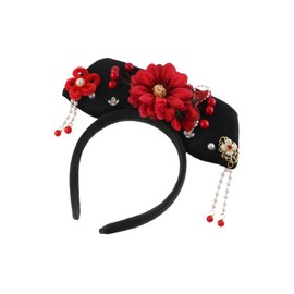 GUEDKIKL Chinese Ancient Hair Hoop Headband, Chinese Traditional Royal Court Queen Princess Headdress, Flower Pearl Classical Hanfu Crown Hair Accessories