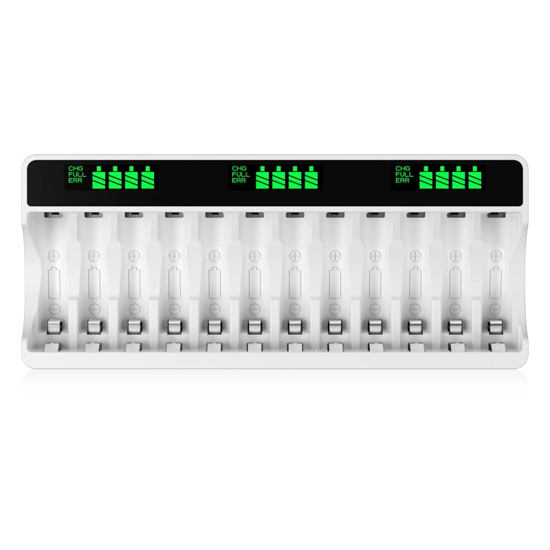 HiQuick 12 Slots LCD Battery Charger for AA & AAA